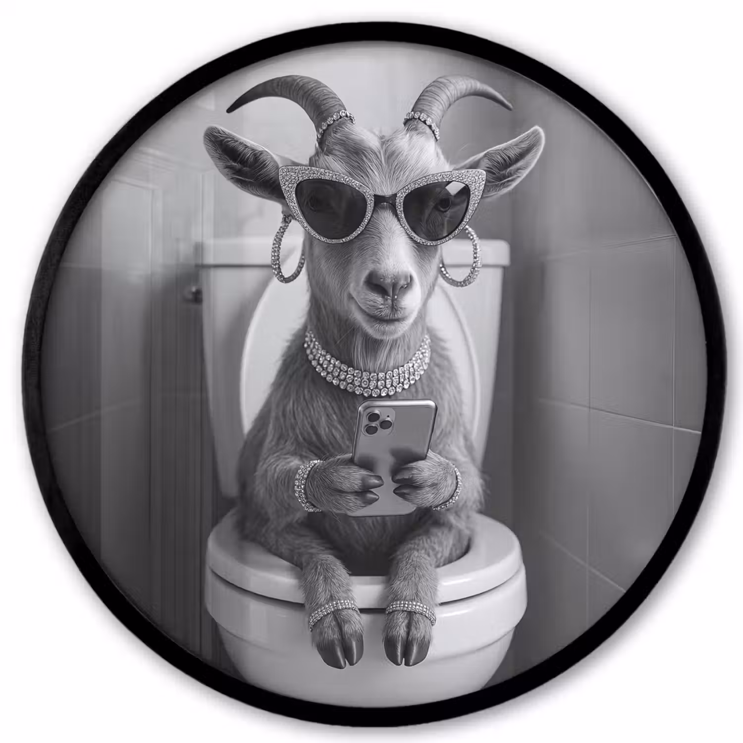 Geit - Telefoon - Toilet - Zwart - Wit Fotolijst rond zonder passe partout klein -3d
