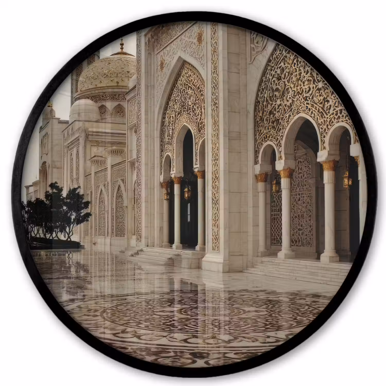 Gouden details - Marmer - Islamitisch Fotolijst rond zonder passe partout klein -3d