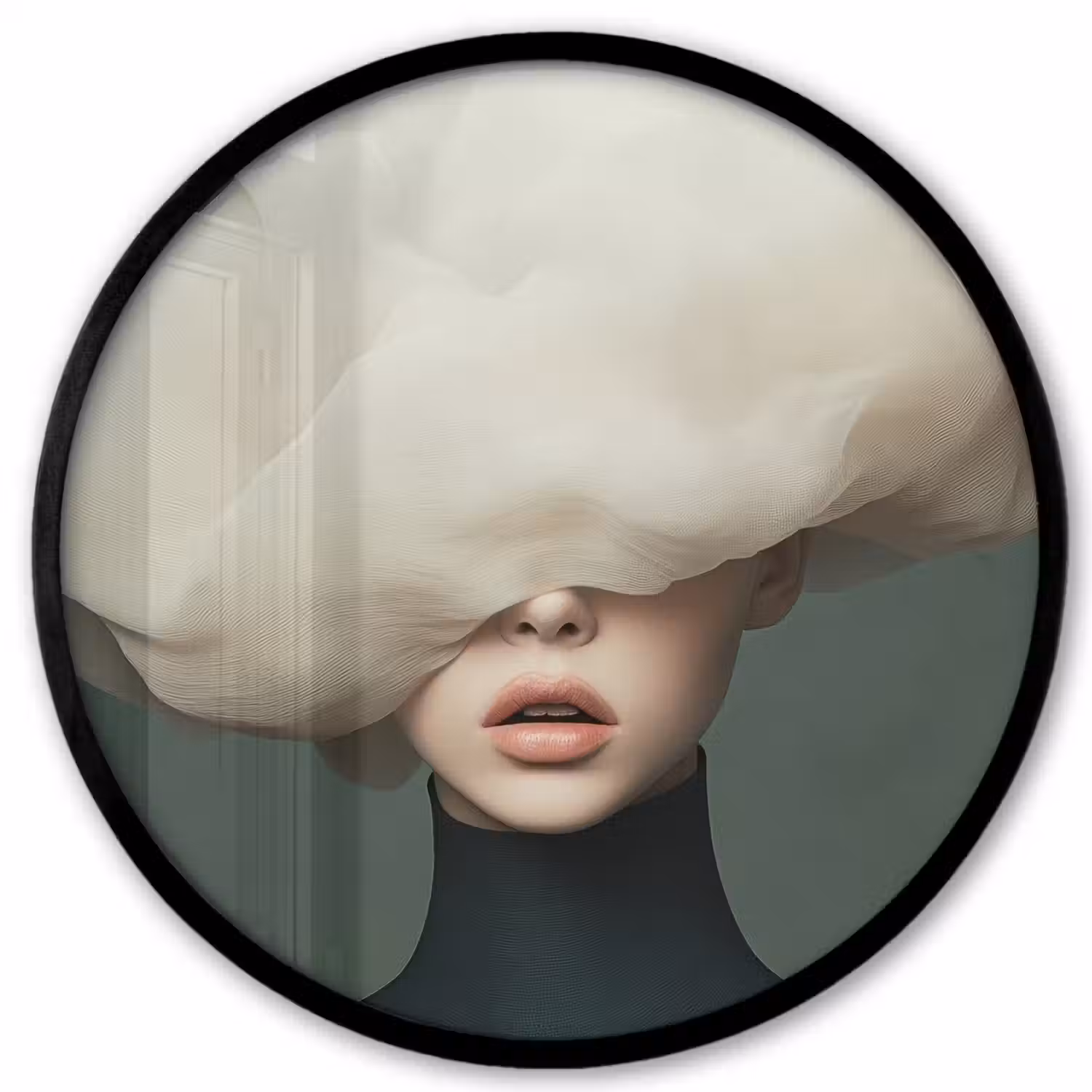 Hoed - Vrouw - Beige Fotolijst rond zonder passe partout klein -3d