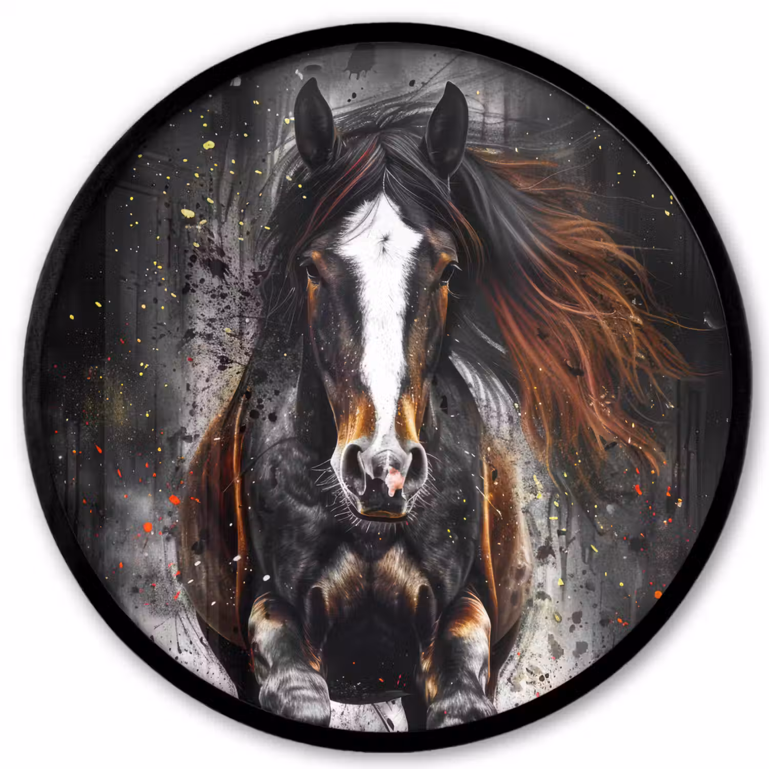 Paard - Dieren - Zwart - Luxe - Modern Fotolijst rond zonder passe partout klein -3d
