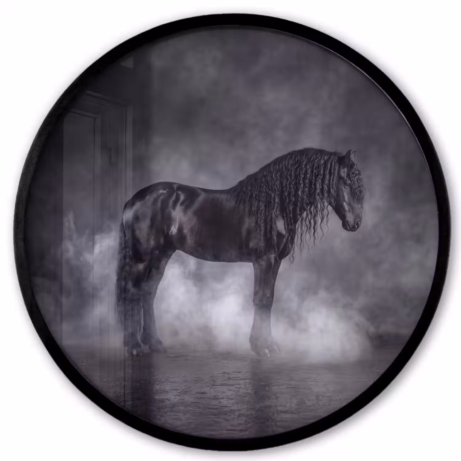 Paard - Magisch - Zwart Fotolijst rond zonder passe partout klein -3d