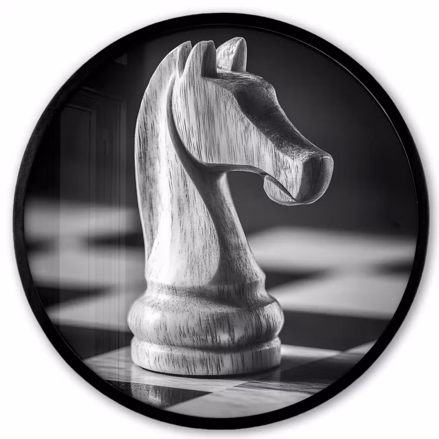Paard - Hout - Schaalbord - Zwart Fotolijst rond zonder passe partout klein -3d