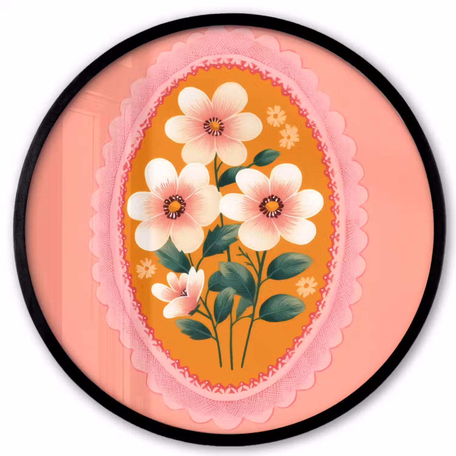 Illustratie - Bloemen - Rand - Roze Fotolijst rond zonder passe partout klein -3d