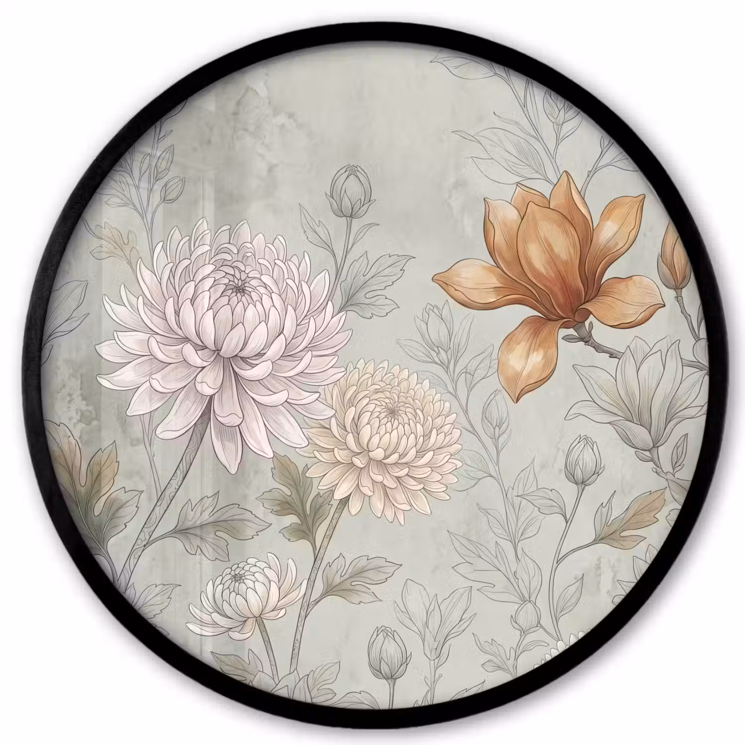 Illustratie - Bloemen - Groen Fotolijst rond zonder passe partout klein -3d