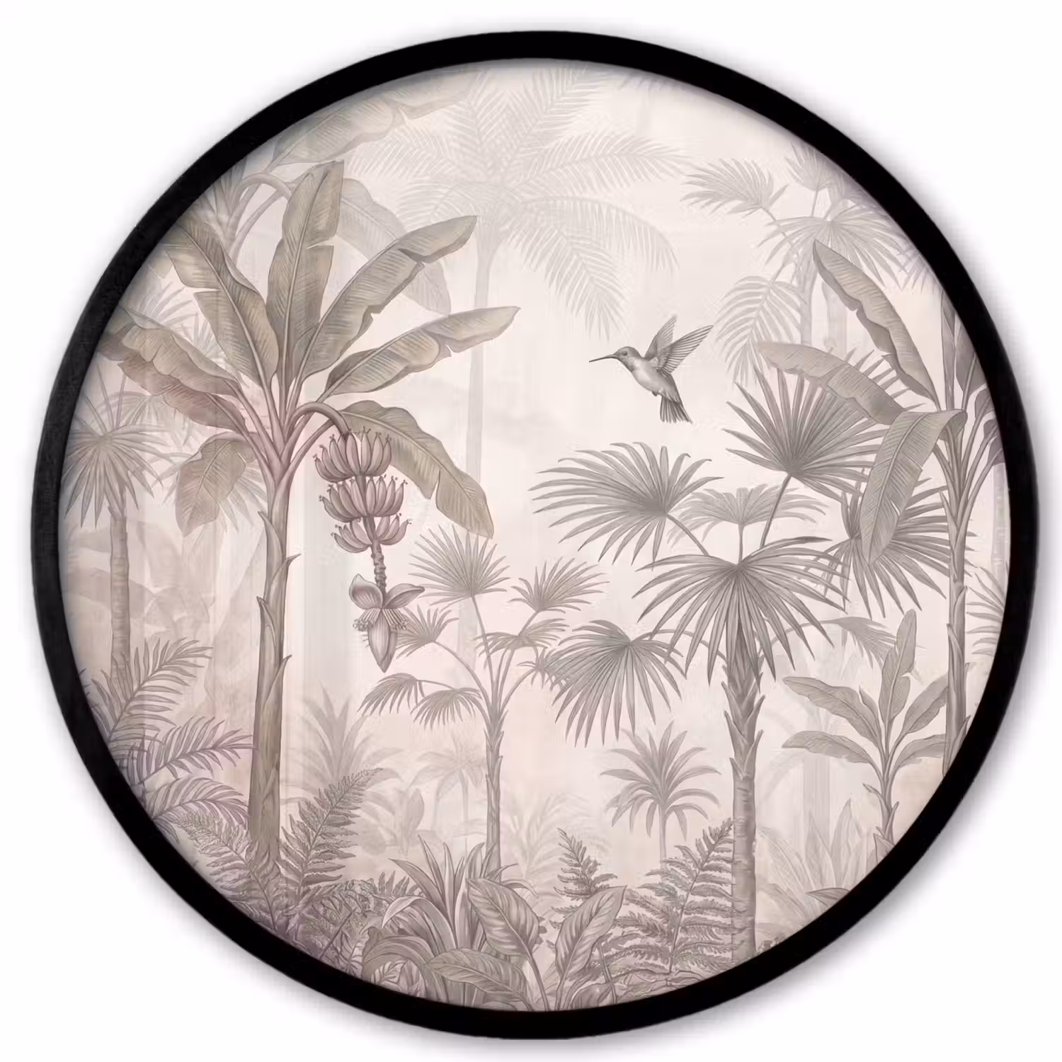 Jungle - Banenboom - Kolibrie - Beige Fotolijst rond zonder passe partout klein -3d