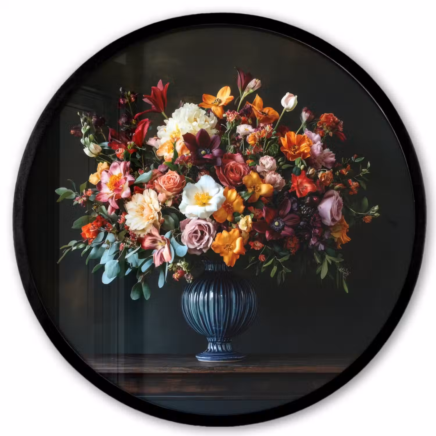 Groot - Bloemen - Vaas - Boeket Fotolijst rond zonder passe partout klein -3d