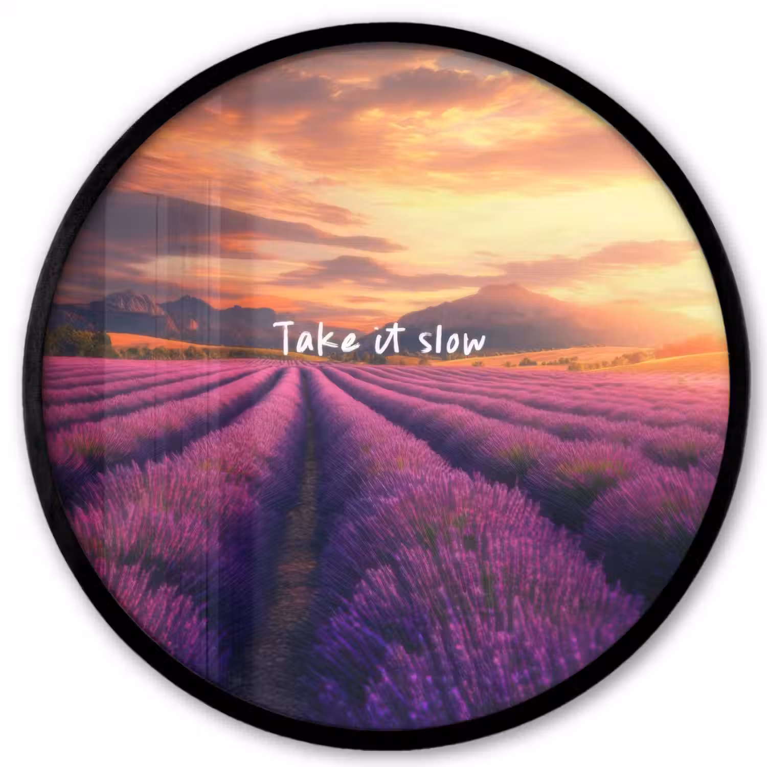 Lavendelveld - Quote - Zonsondergang Fotolijst rond zonder passe partout klein -3d