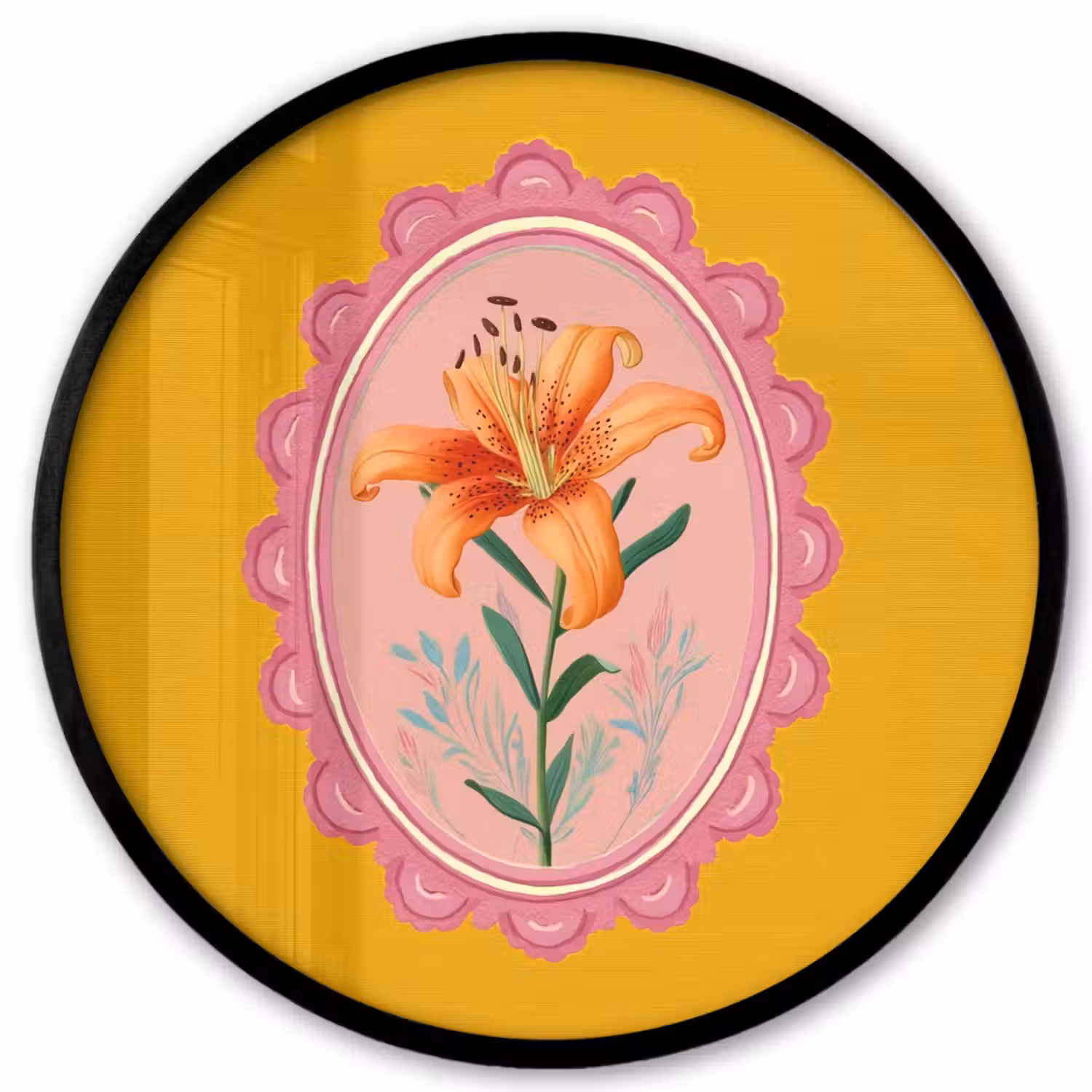Lelie - Oranje - Lijst - Ovaal Fotolijst rond zonder passe partout klein -3d