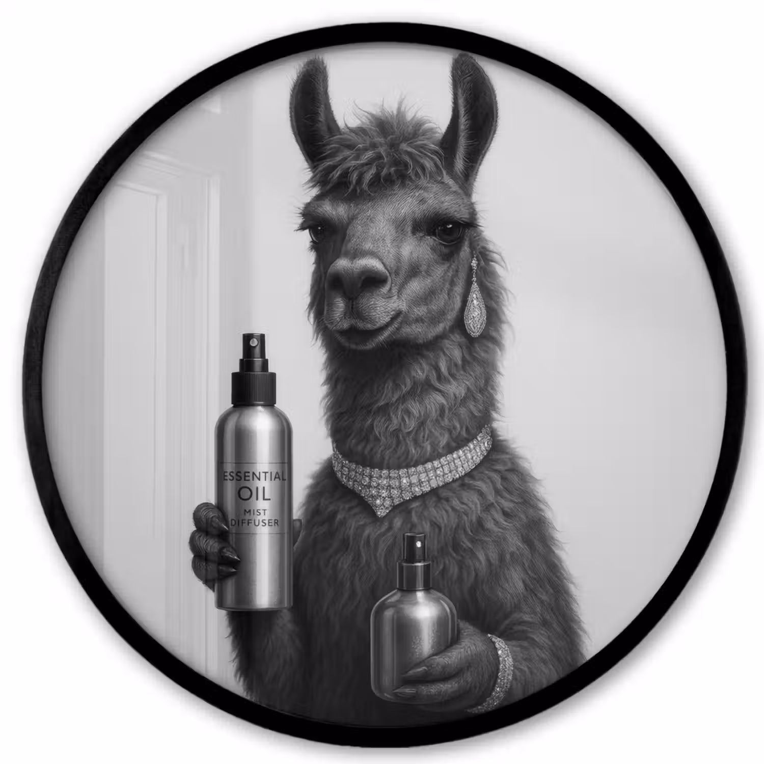 Lama - Flessen - Zwart - Wit Fotolijst rond zonder passe partout klein -3d