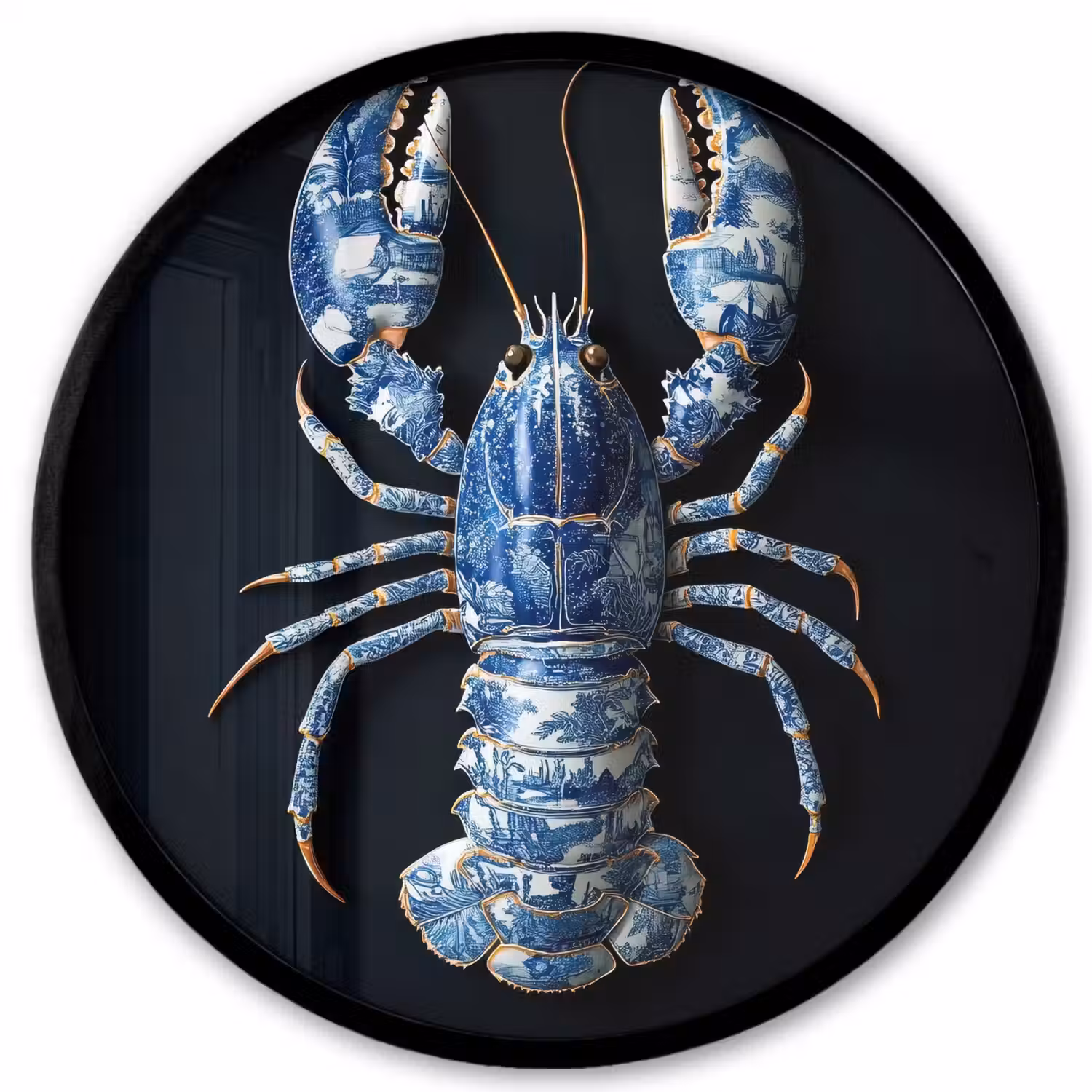 Kreeft - Delftsblauw - Schild - Stoer Fotolijst rond zonder passe partout klein -3d