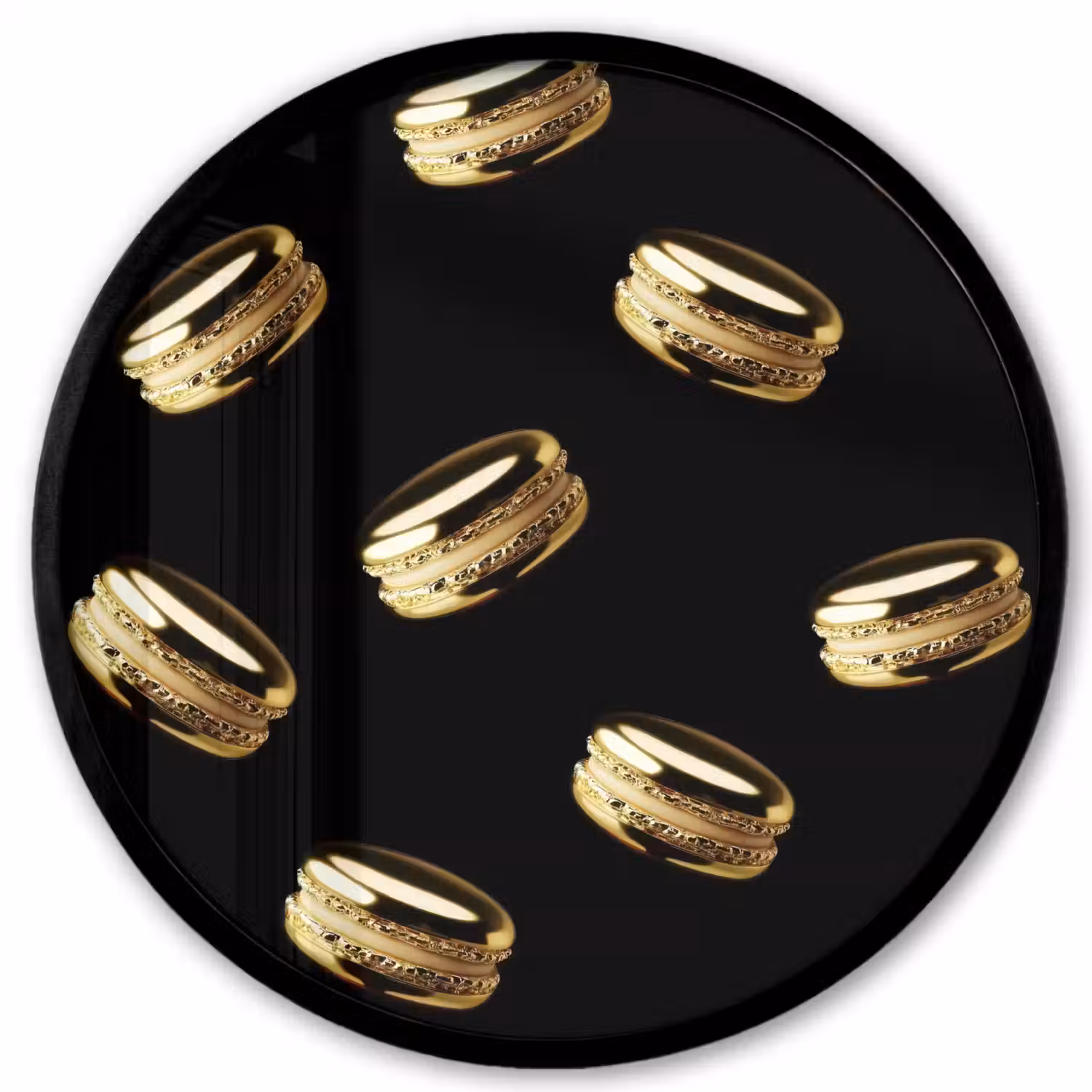 Macarons - Patroon - Goud - Zwart Fotolijst rond zonder passe partout klein -3d