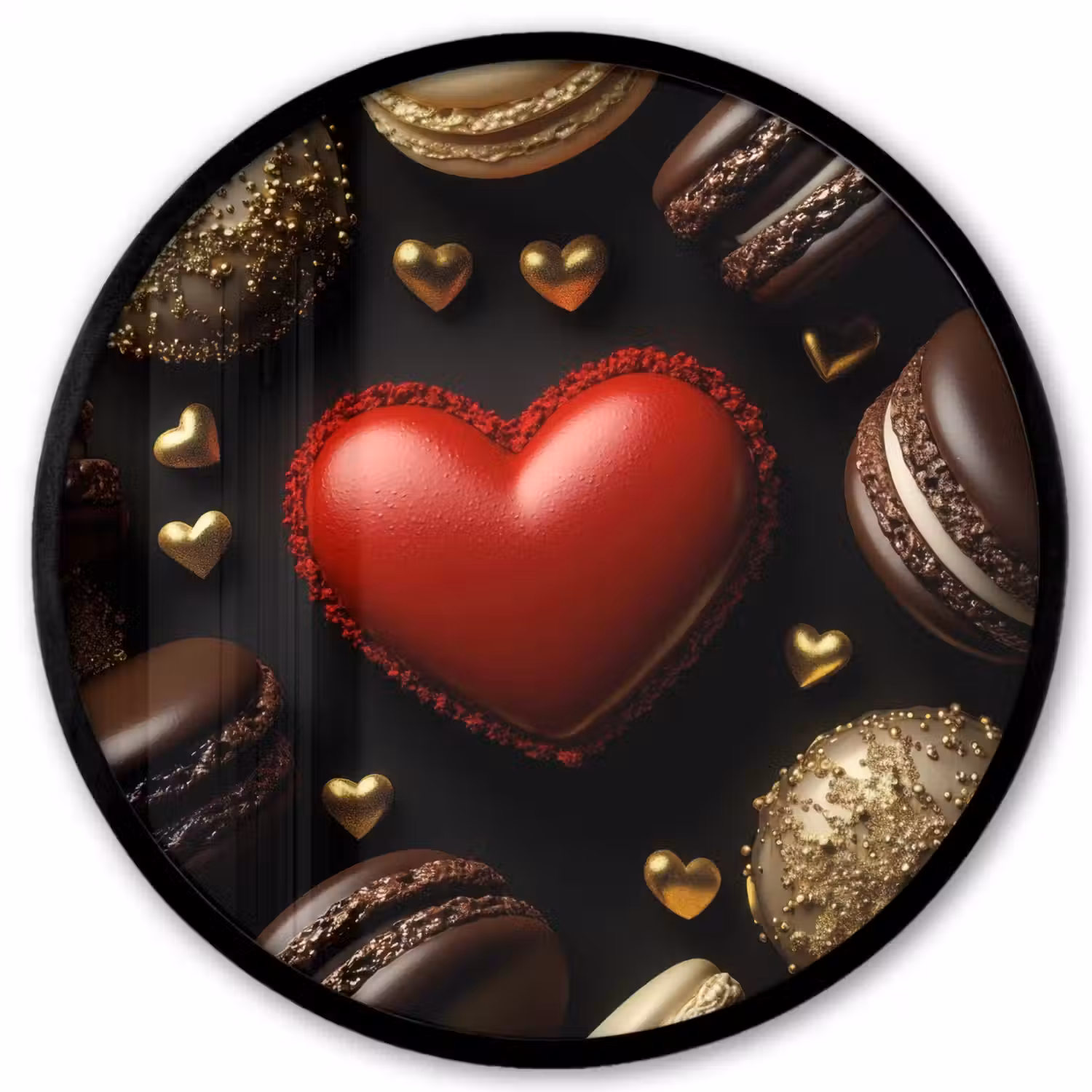 Macarons - Rood - Hart Fotolijst rond zonder passe partout klein -3d