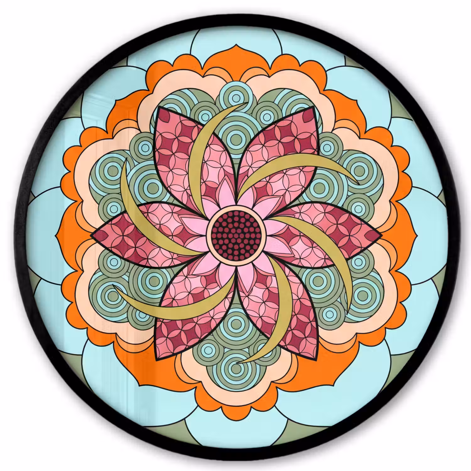 Mandala - Geometrisch - Kunst - Decoratief - Kleurrijk Fotolijst rond zonder passe partout klein -3d