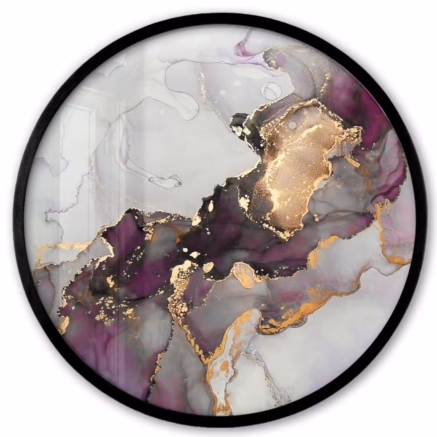 Marmer - Abstract - Goud - Paars Fotolijst rond zonder passe partout klein -3d