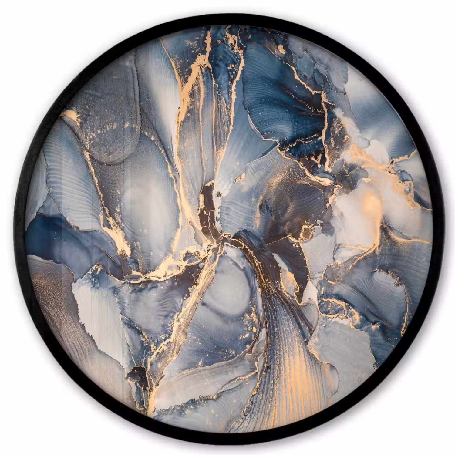 Marmer - Grijs - Blauw - Luxe - Goud Fotolijst rond zonder passe partout klein -3d
