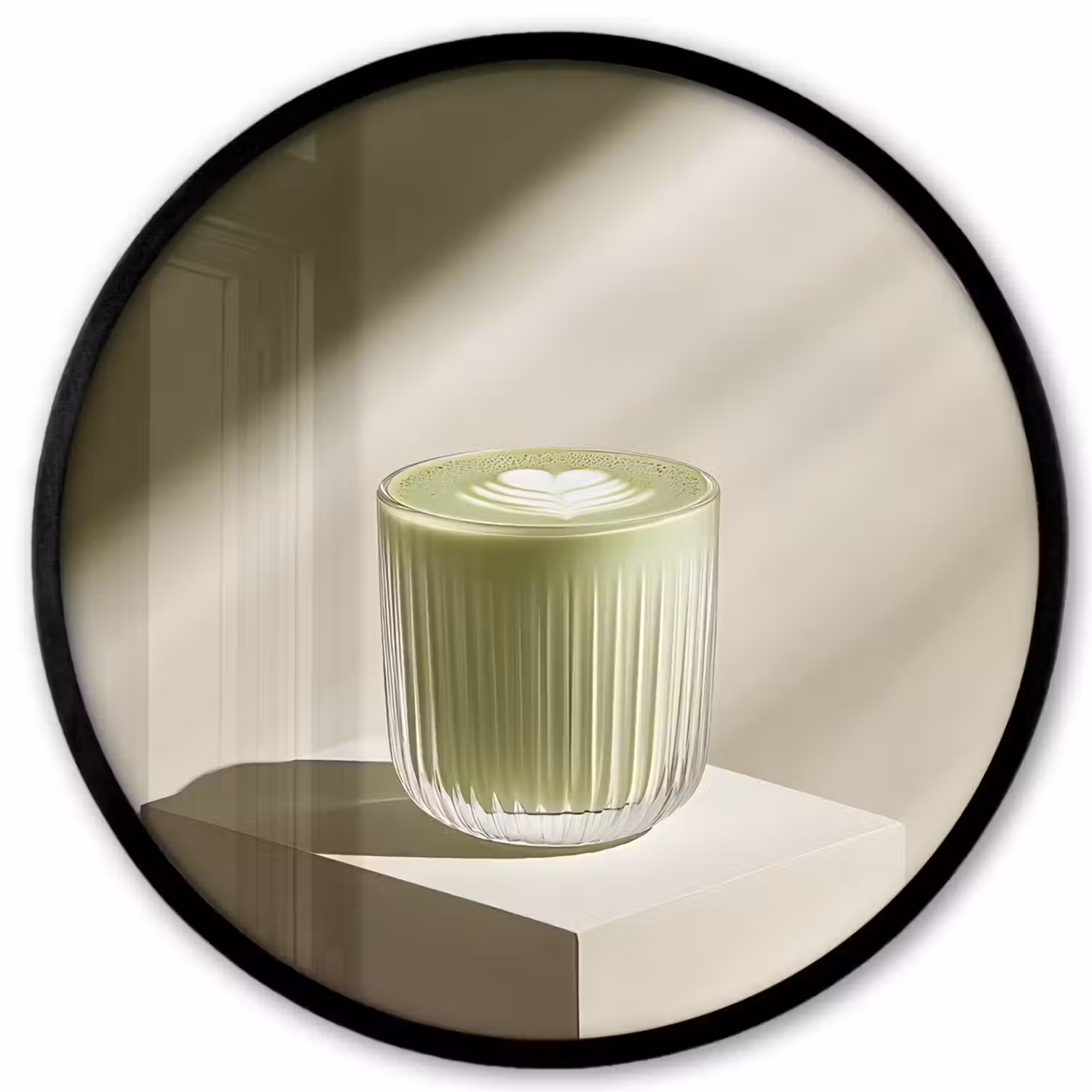 Matcha - Glas - Groen - Minimalistisch Fotolijst rond zonder passe partout klein -3d