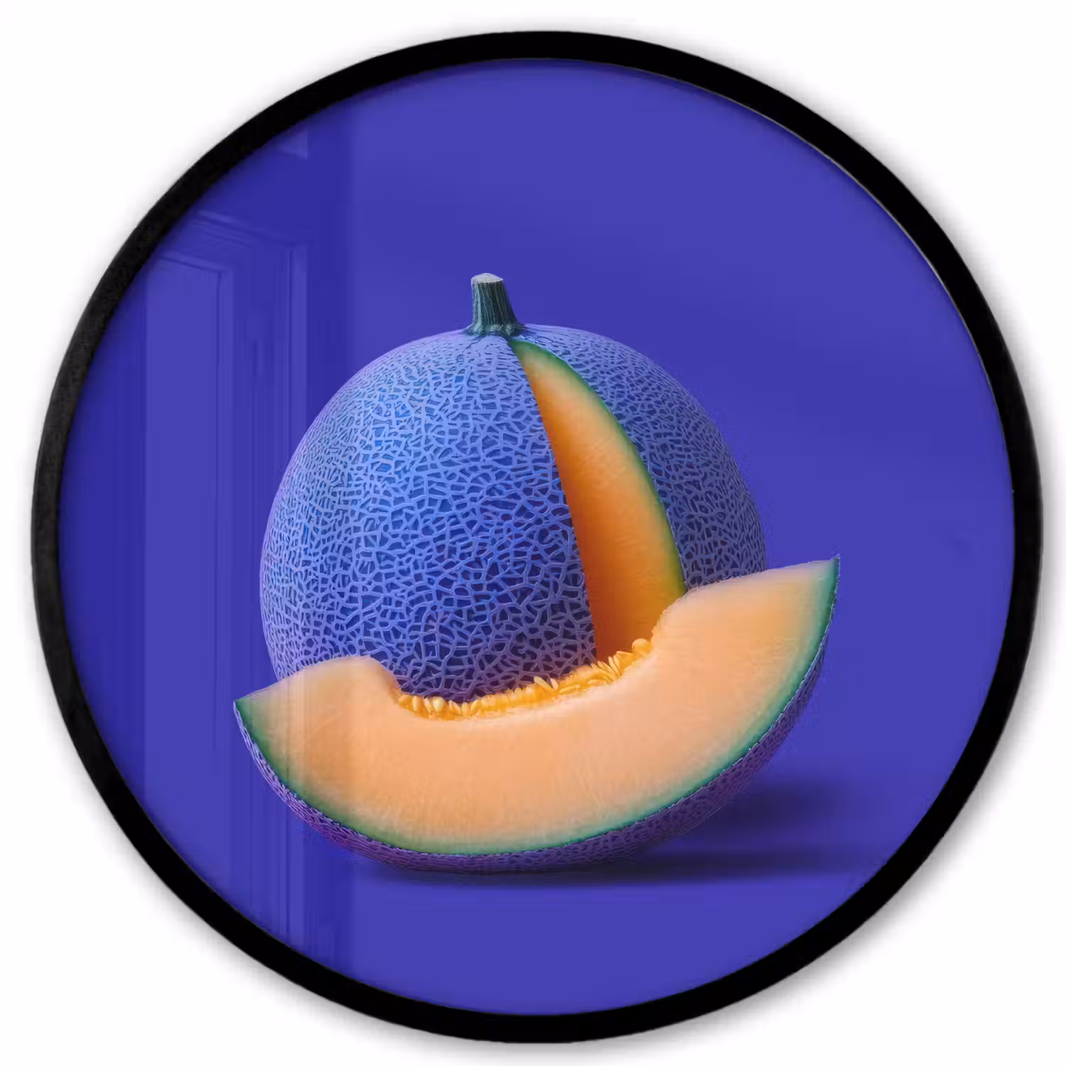Meloen - Blauw - Oranje - Kunstzinnig Fotolijst rond zonder passe partout klein -3d