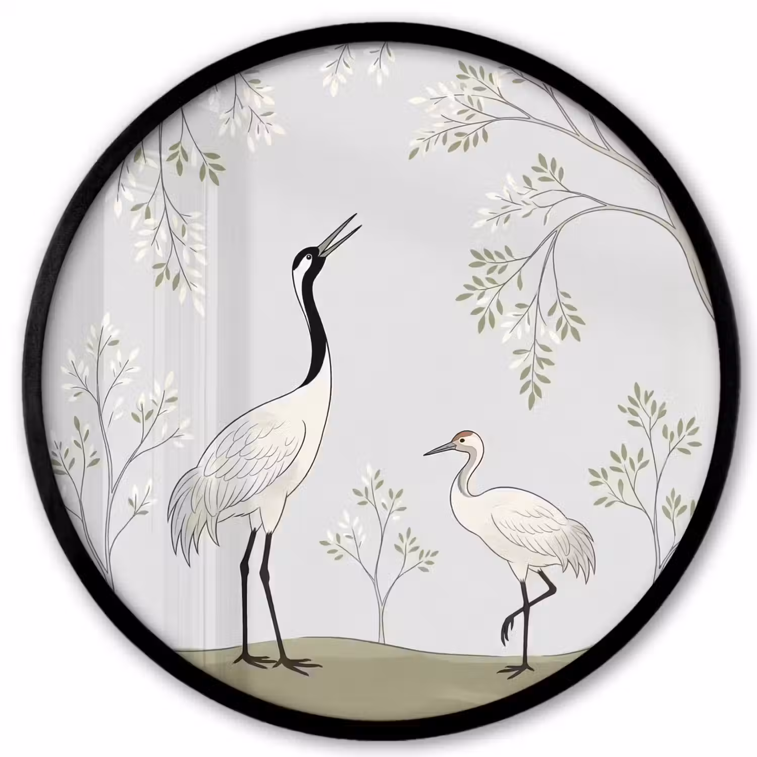 Minimalistisch - Kraanvogels - Blauw Fotolijst rond zonder passe partout klein -3d
