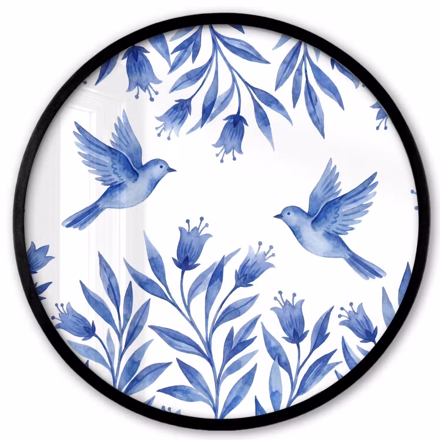 Modern - Vogels - Delfts - Blauw Fotolijst rond zonder passe partout klein -3d