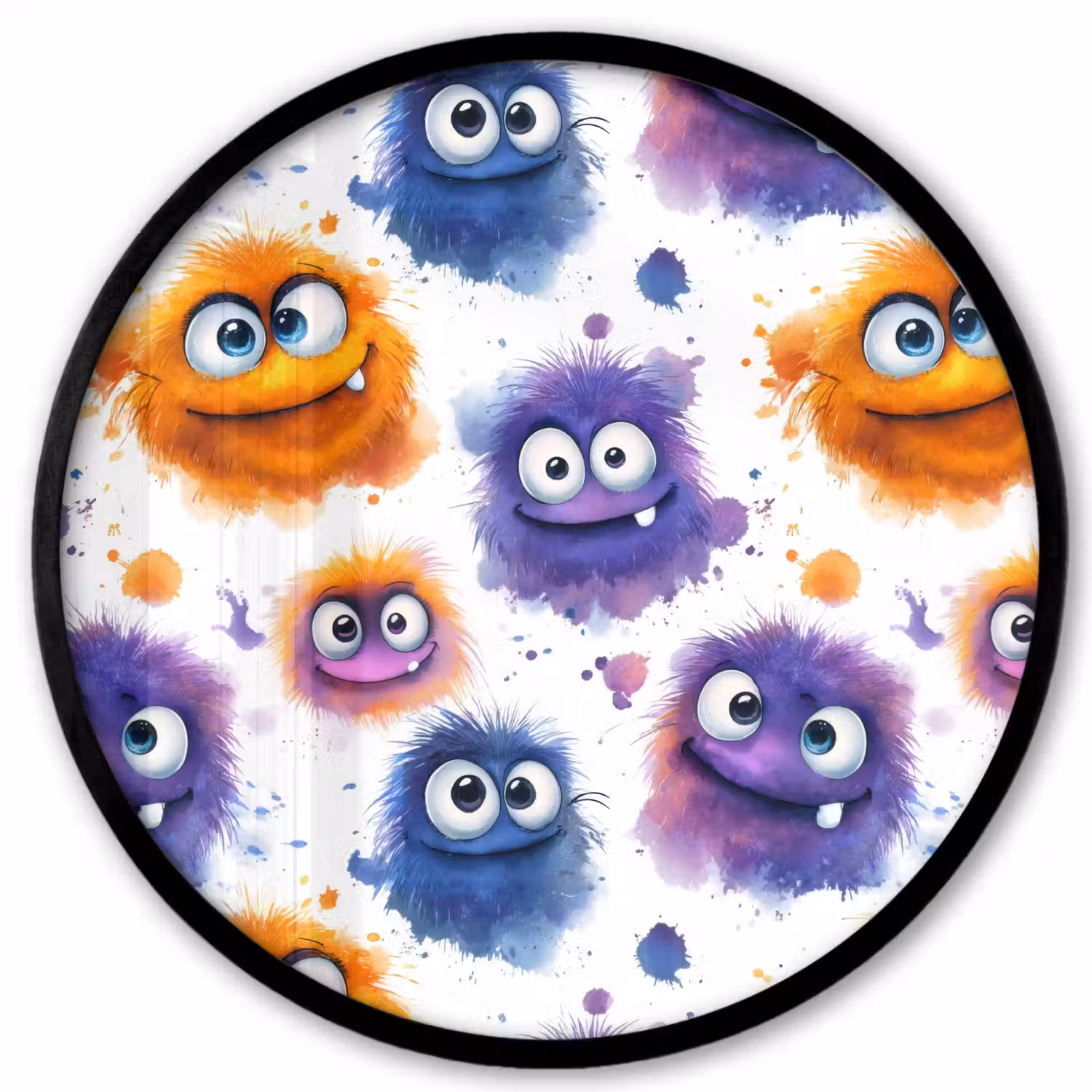 Monstertjes - Aquarel - Kleurrijk Fotolijst rond zonder passe partout klein 856 -3d