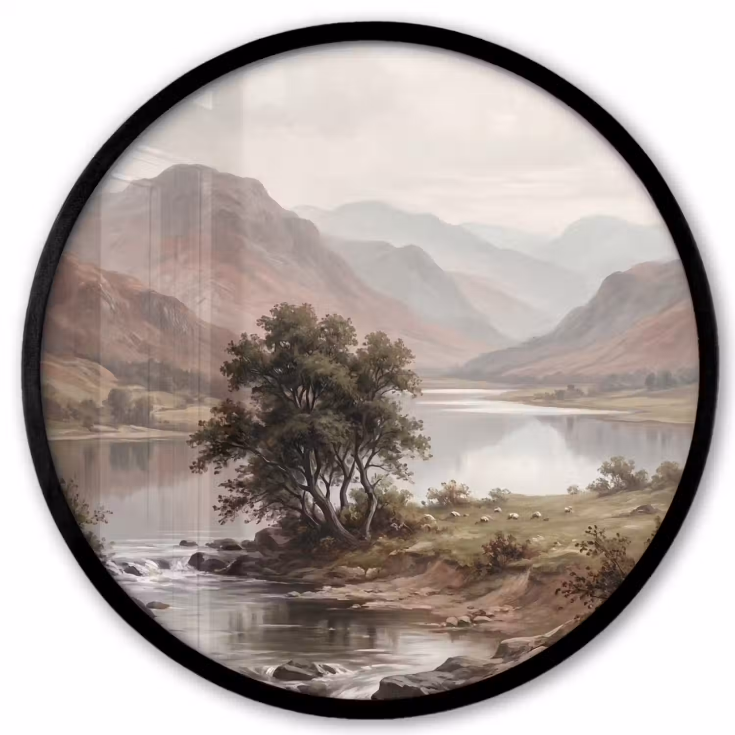 Berglandschap - Meer - Bergen - Vallei - Klassiek Fotolijst rond zonder passe partout klein -3d