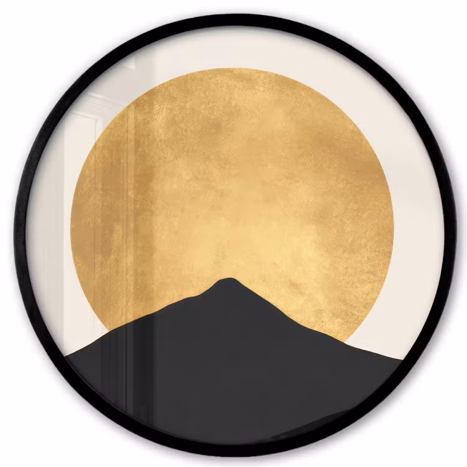 Bergsilhouetten - Gouden cirkel - Beige Fotolijst rond zonder passe partout klein -3d