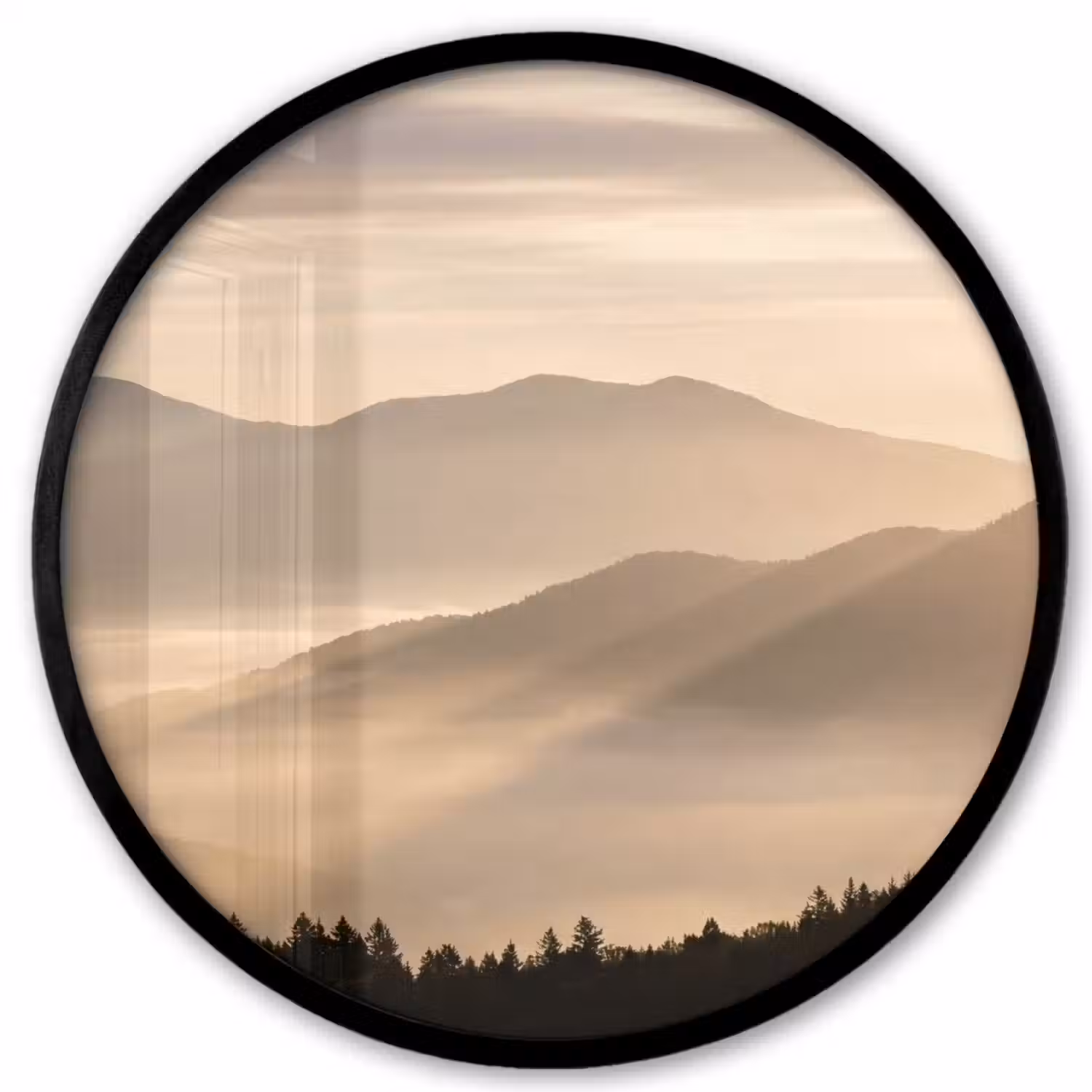 Bergen - Mist - Zonnestralen Fotolijst rond zonder passe partout klein -3d