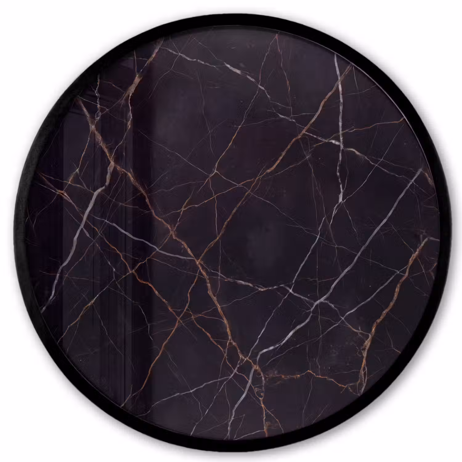 Natuursteen - Marmerpatroon - Abstract - Modern - Zwart - Goud Fotolijst rond zonder passe partout klein -3d