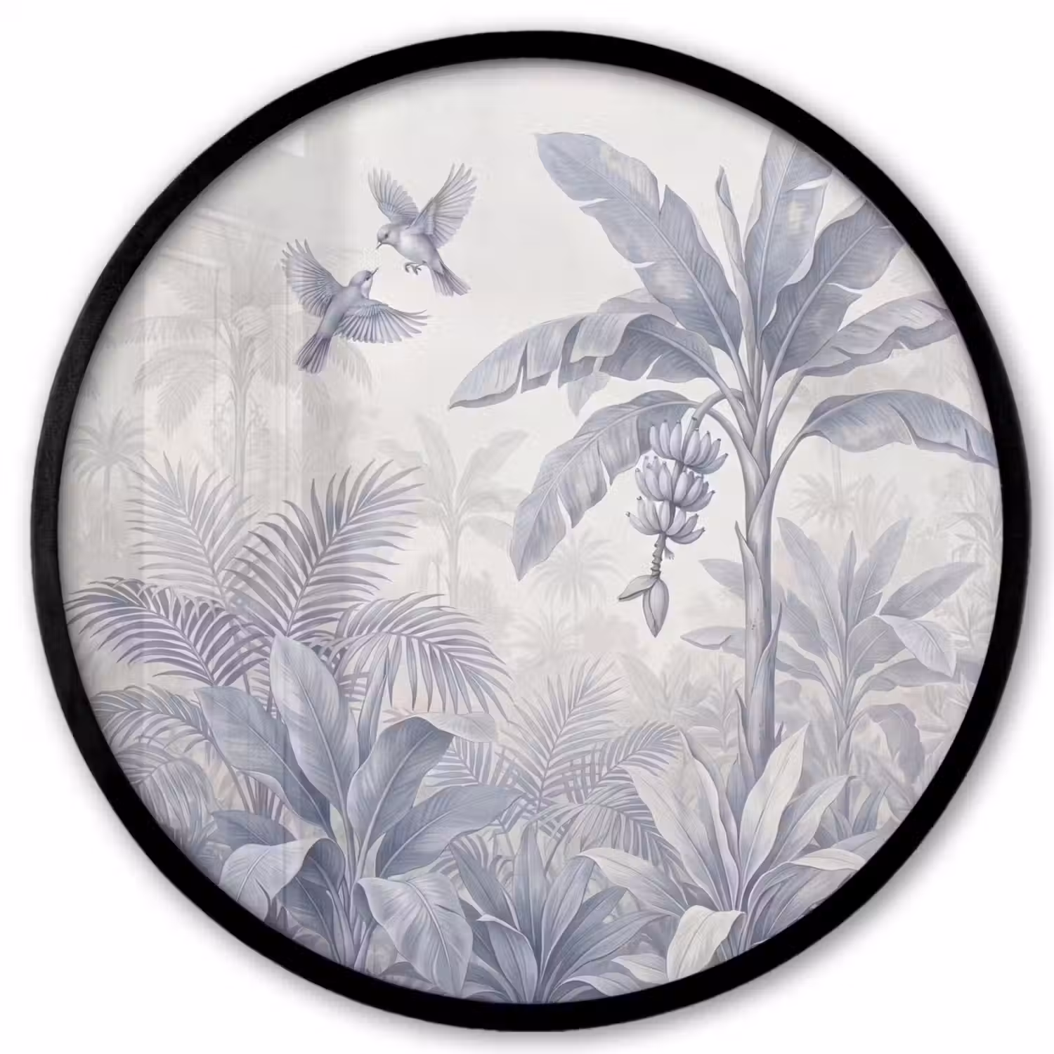 Natuur - Vogel - Jungle - Illustratie - Blauw Fotolijst rond zonder passe partout klein -3d