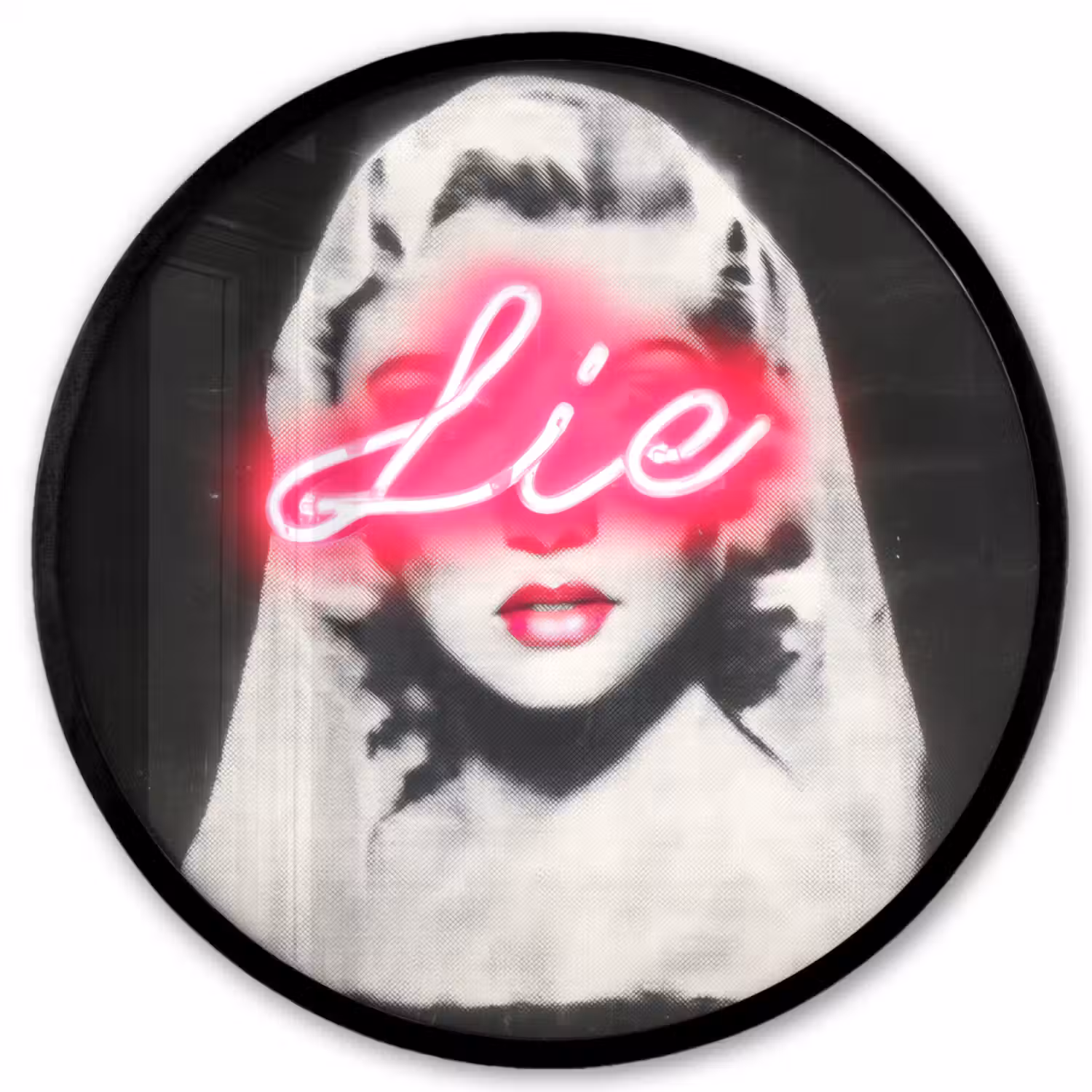 Neon - Letters - Vintage - Vrouw Fotolijst rond zonder passe partout klein -3d