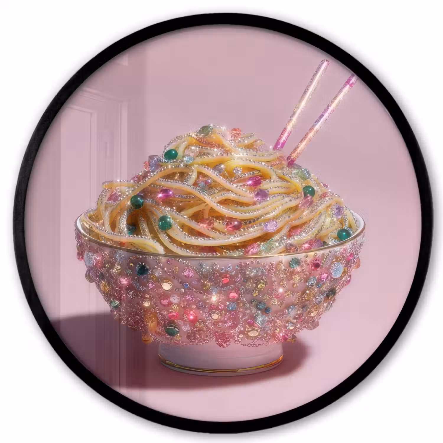 Noodles - Edelstenen - Stokjes - Roze Fotolijst rond zonder passe partout klein -3d