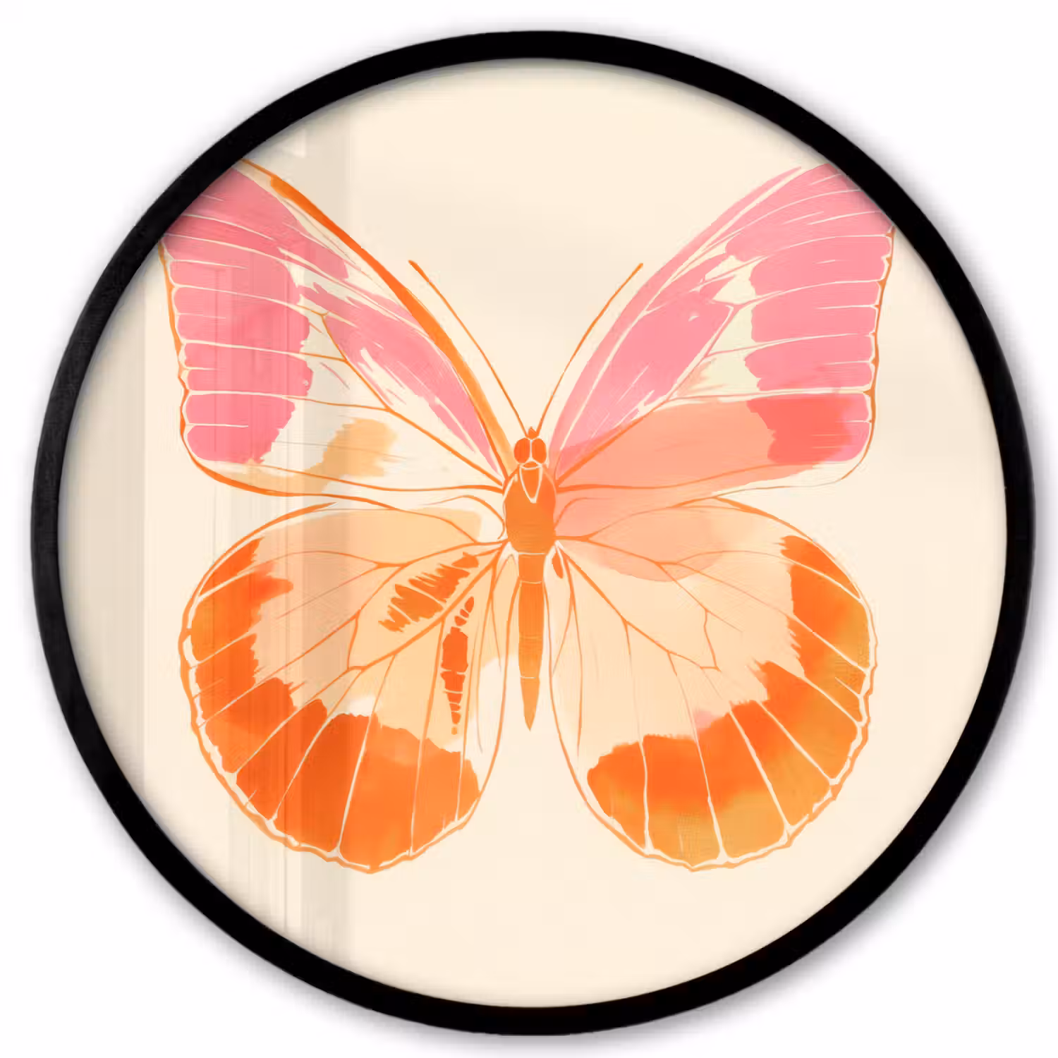 Oranje - Vlinder - Minimalistisch Fotolijst rond zonder passe partout klein -3d