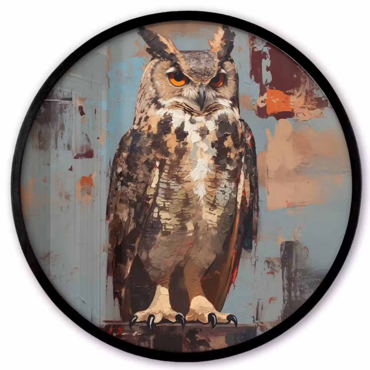 Geschilderd - Abstract - Uil - Bruin Fotolijst rond zonder passe partout klein -3d