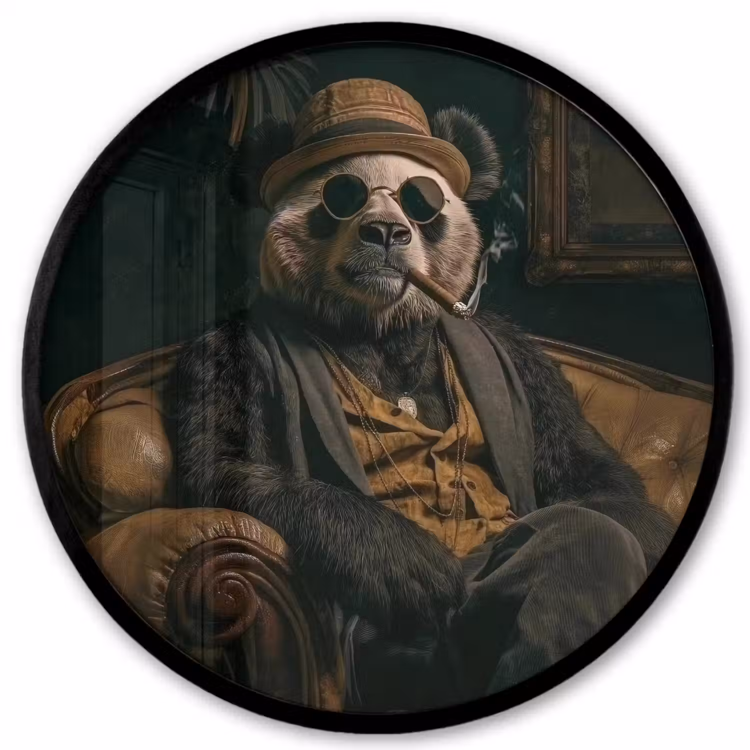 Panda - Hoed - Bril - Pak Fotolijst rond zonder passe partout klein -3d