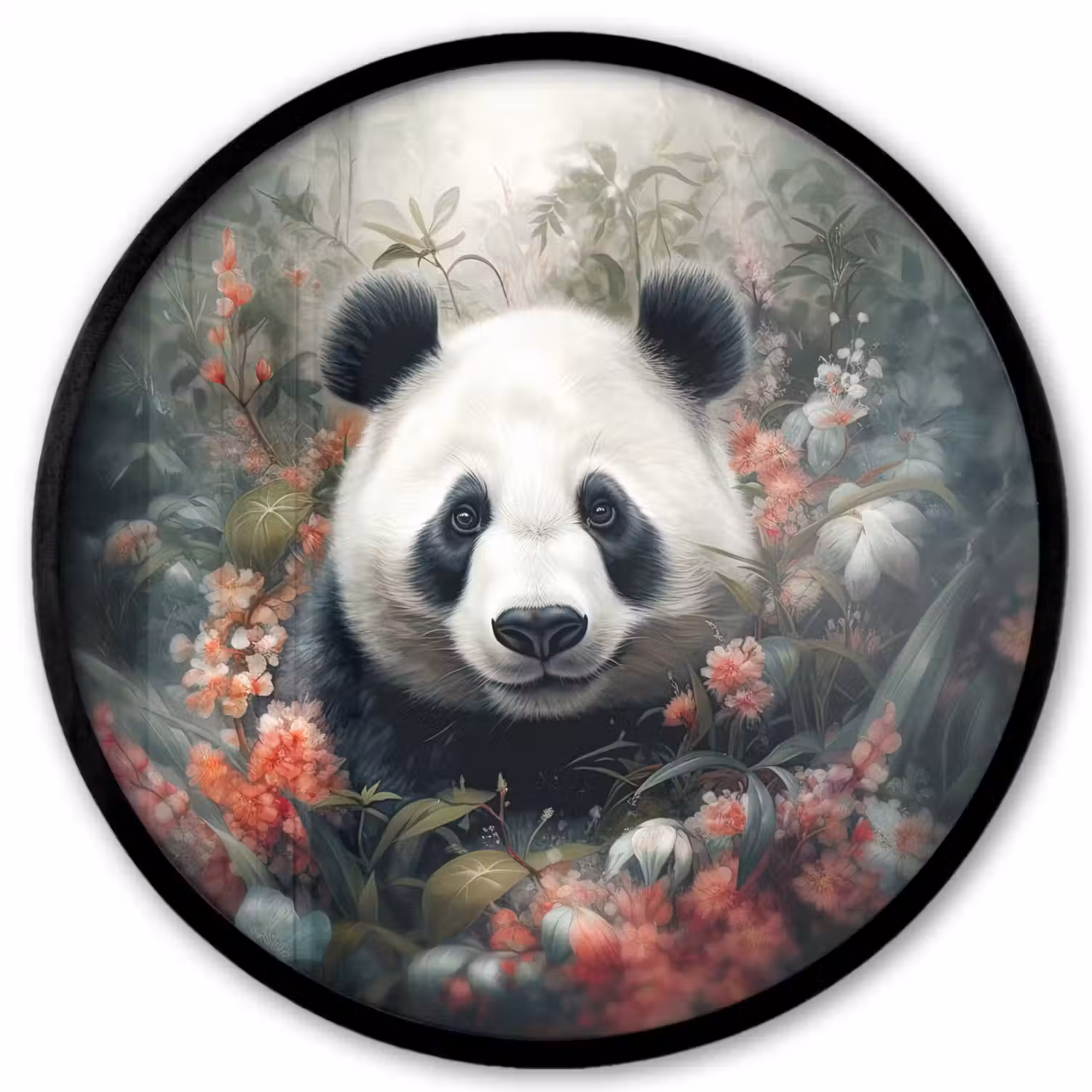 Panda - Wilde dieren - Bloemen - Natuur Fotolijst rond zonder passe partout klein -3d