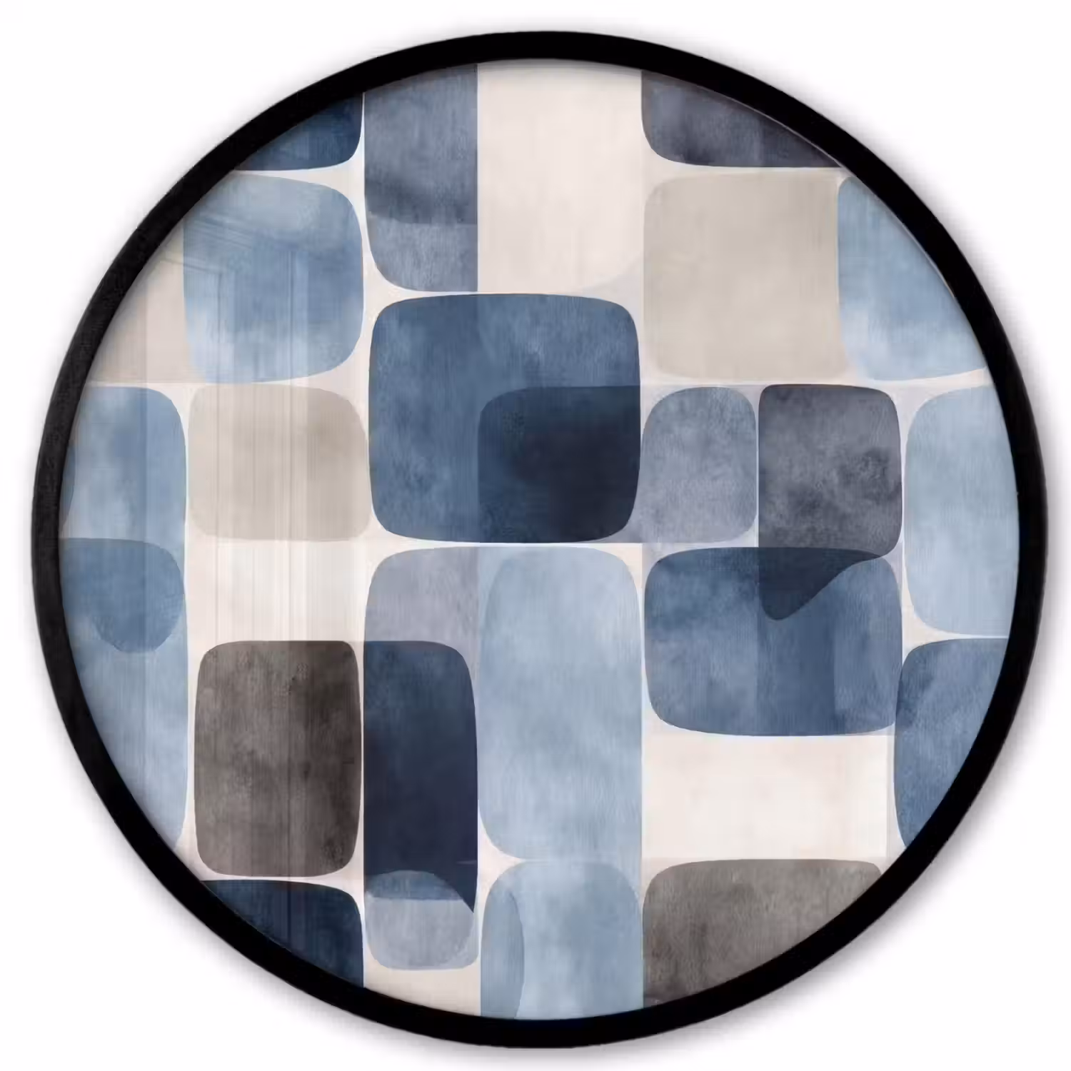 Patroon - Blauw - Vierkanten Fotolijst rond zonder passe partout klein -3d