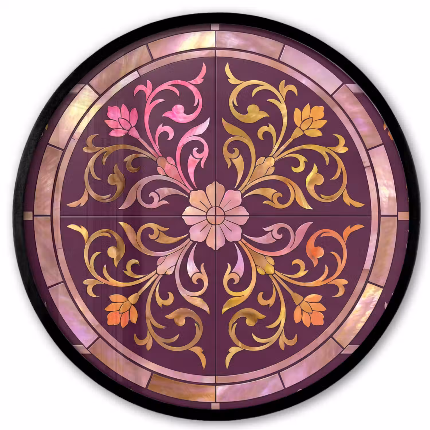 Patroon - Floraal - Oosters - Paars - Goud Fotolijst rond zonder passe partout klein -3d