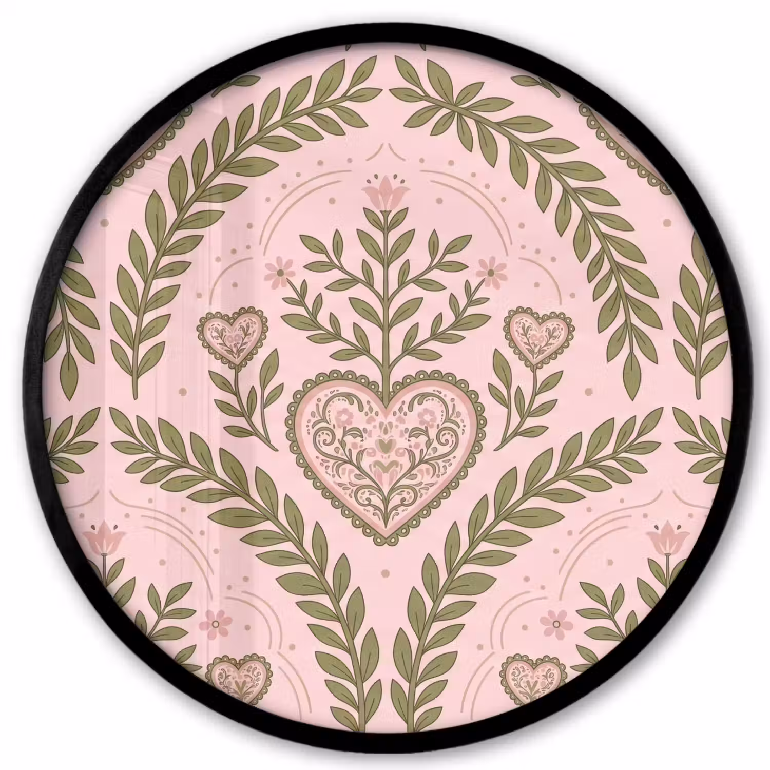 Patroon - Hart - Bloemen - Folkloristisch - Roze Fotolijst rond zonder passe partout klein -3d