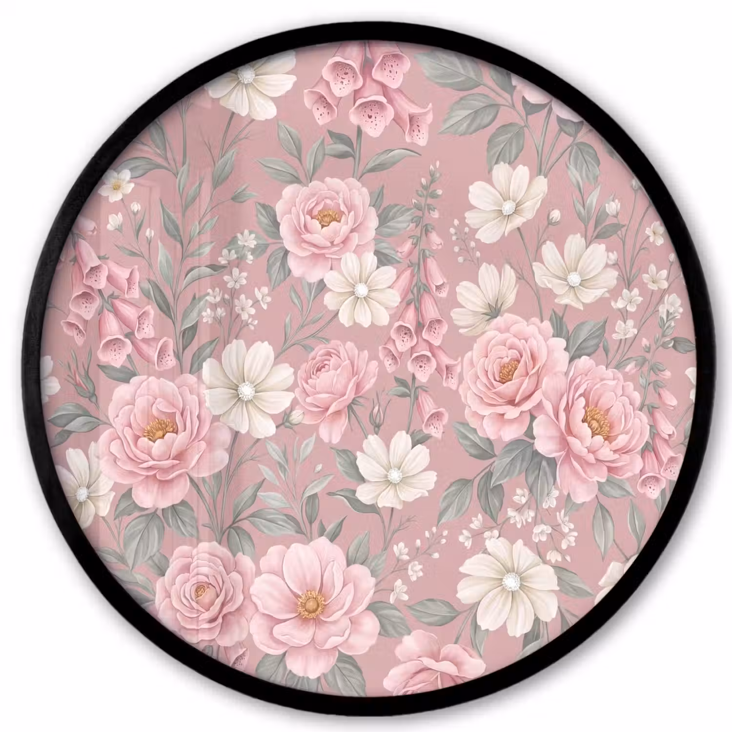 Pioenrozen - Vingerhoedskruid - Pink Fotolijst rond zonder passe partout klein -3d