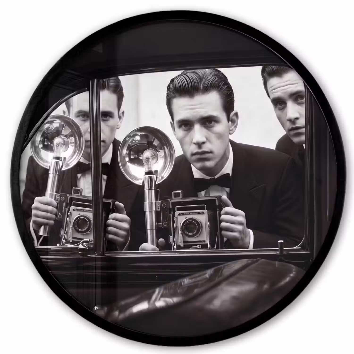 Fotograaf - Camera - Vintage - Journalistiek - Zwart-wit Fotolijst rond zonder passe partout klein -3d