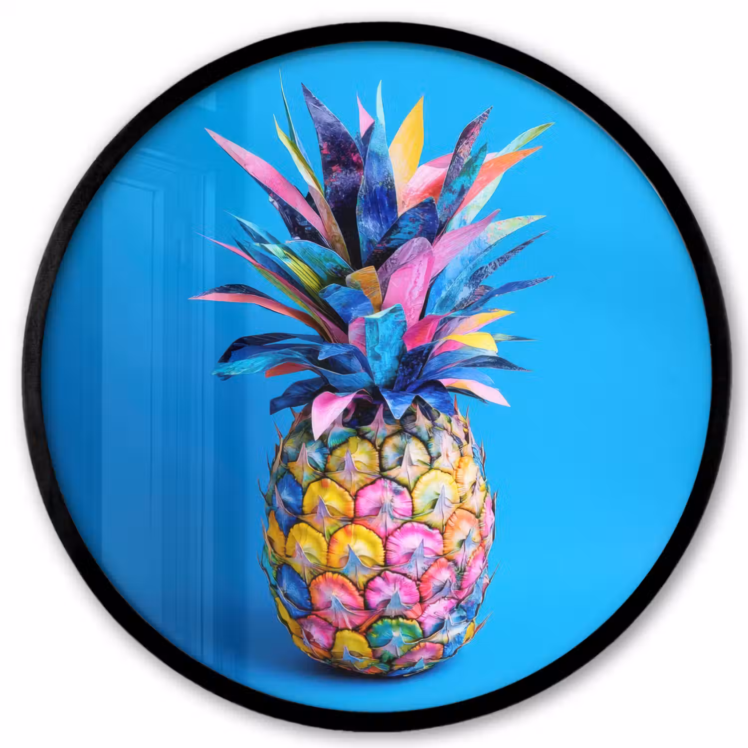 Ananas - Blauw - Tropisch - Vrolijk Fotolijst rond zonder passe partout klein -3d