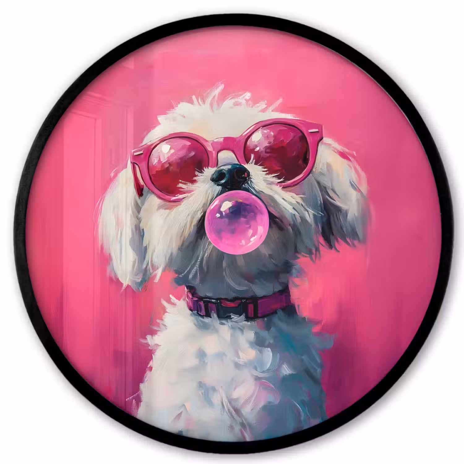 Pink - Hond - Bubbel Fotolijst rond zonder passe partout klein -3d