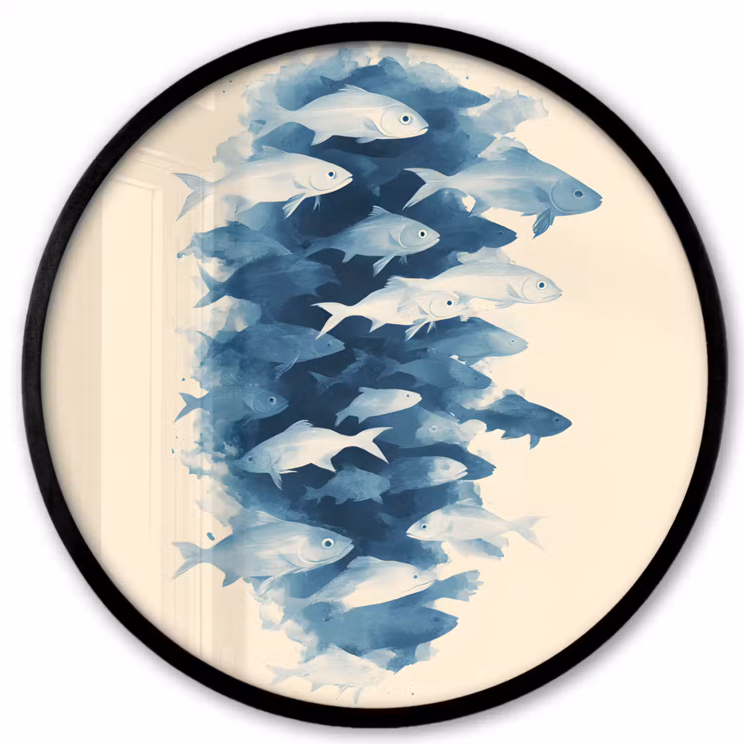 Vissen - Minimalistisch - Blauw Fotolijst rond zonder passe partout klein -3d