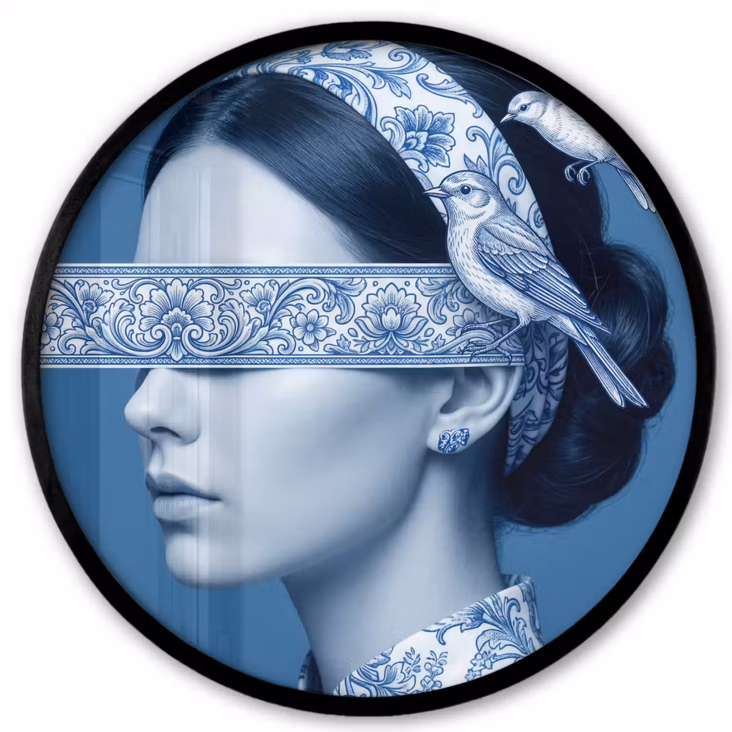 Portret - Klassiek - Wit - Blauw Fotolijst rond zonder passe partout klein -3d