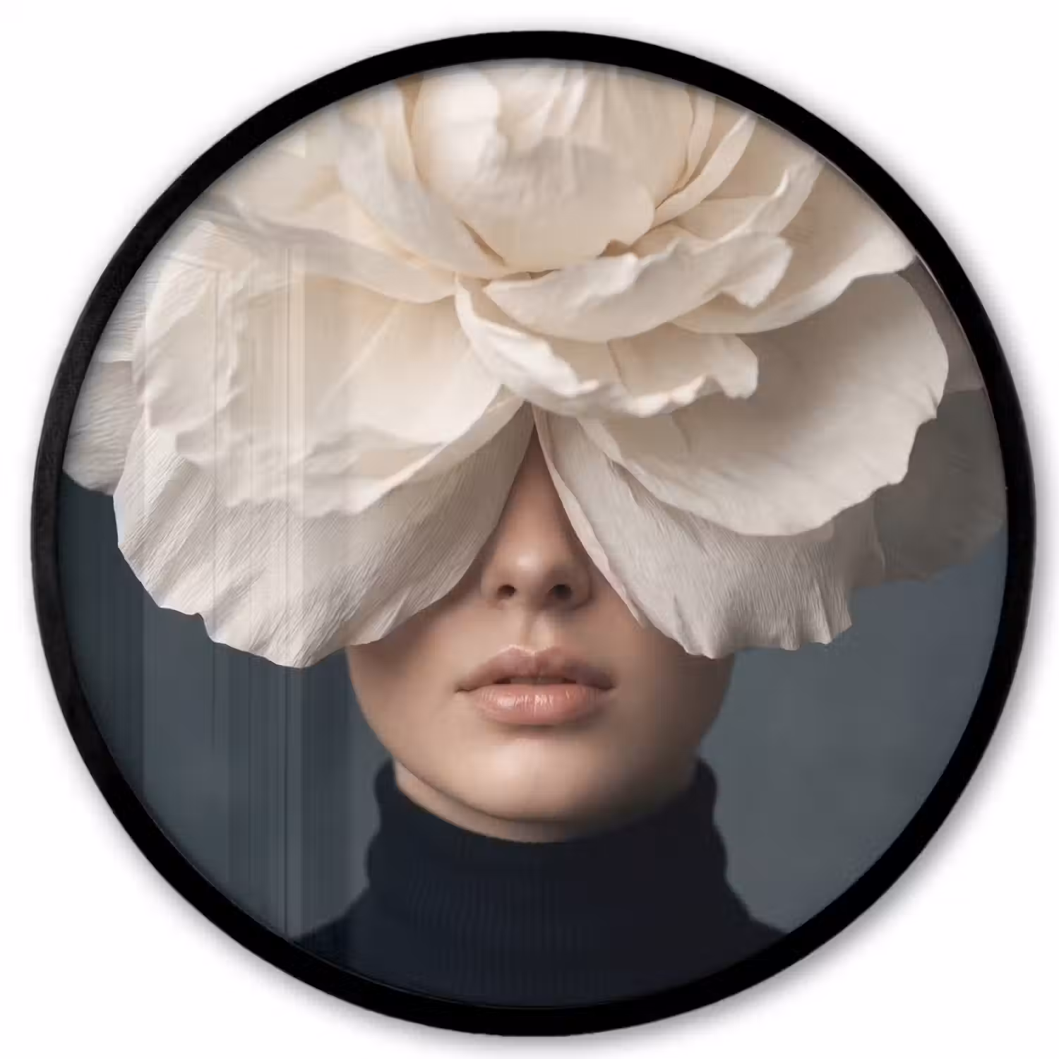 Portret - Mysterieus - Wit Fotolijst rond zonder passe partout klein -3d