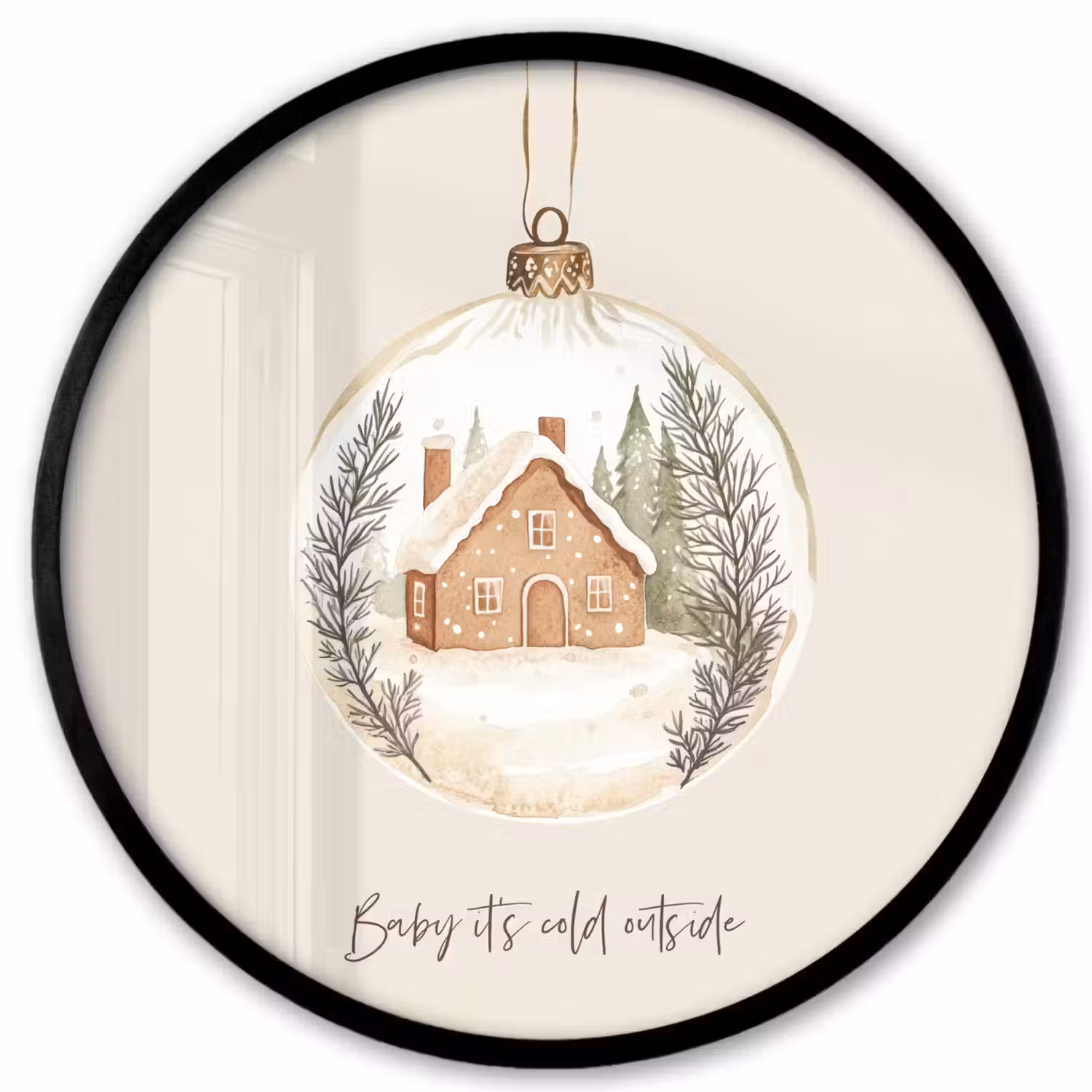Quote - Winter - Kerst - Beige - Kerstbal Fotolijst rond zonder passe partout klein -3d