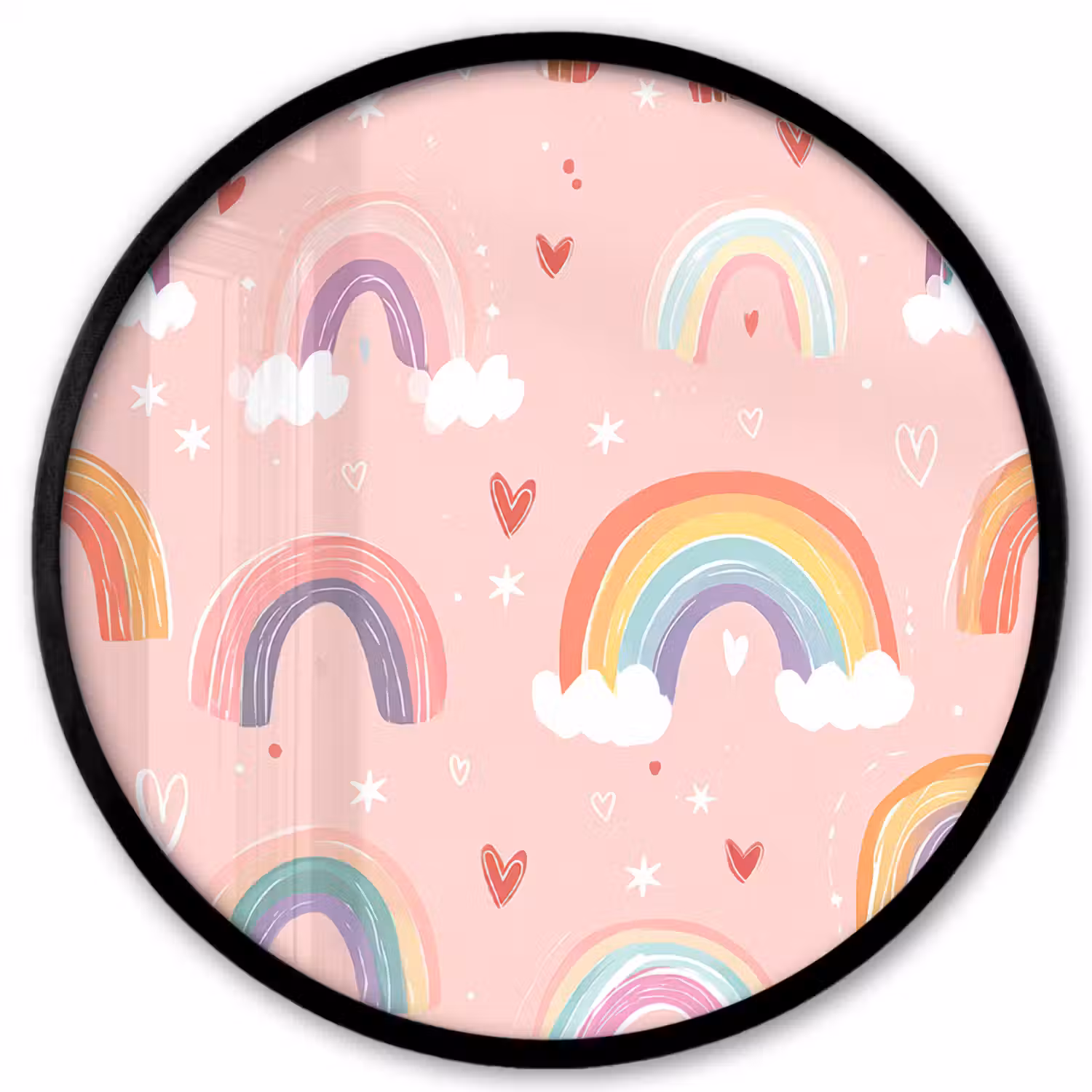 Regenboog - Patroon - Pastel - Handgetekend Fotolijst rond zonder passe partout klein -3d