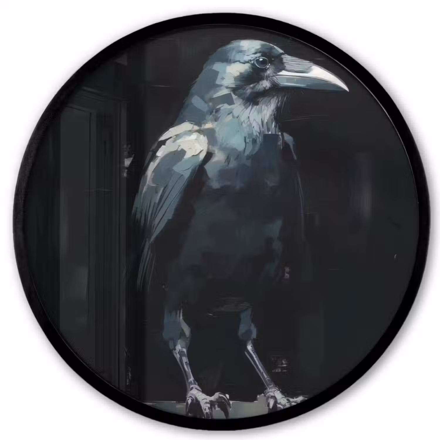 Raaf - Vogels - Zwart Fotolijst rond zonder passe partout klein -3d