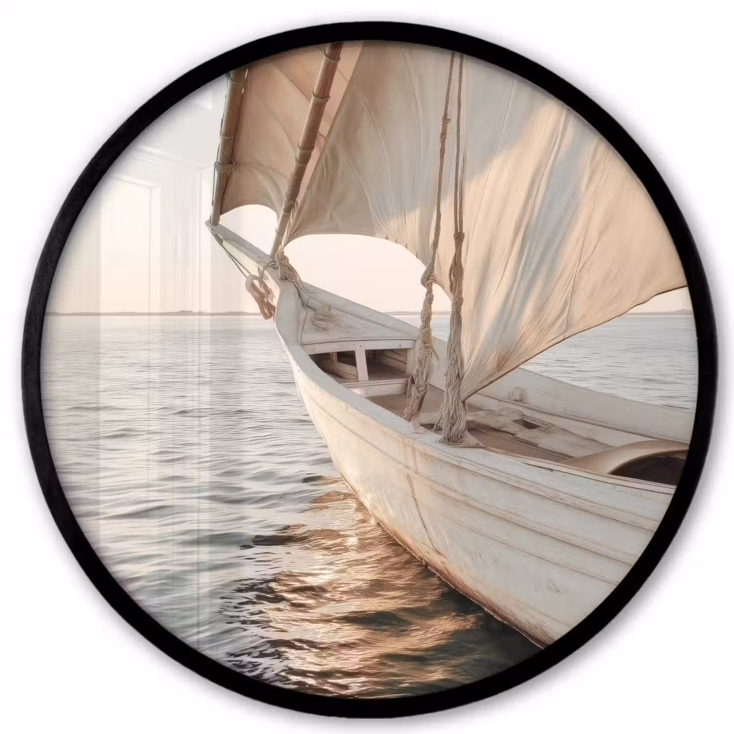 Zeilboot - Zee - Beige - Zon Fotolijst rond zonder passe partout klein -3d