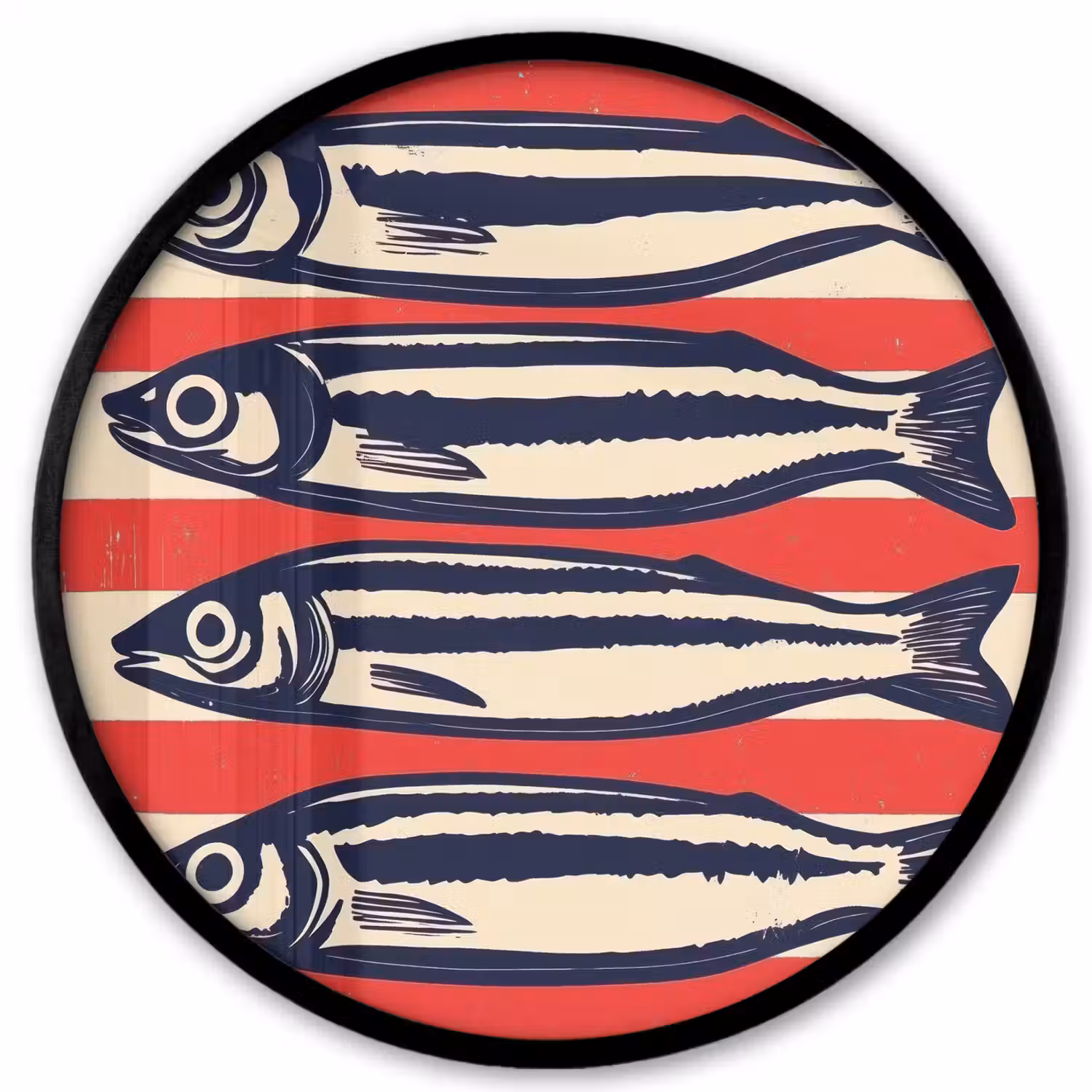 Sardines - Rood en beige strepen Fotolijst rond zonder passe partout klein -3d